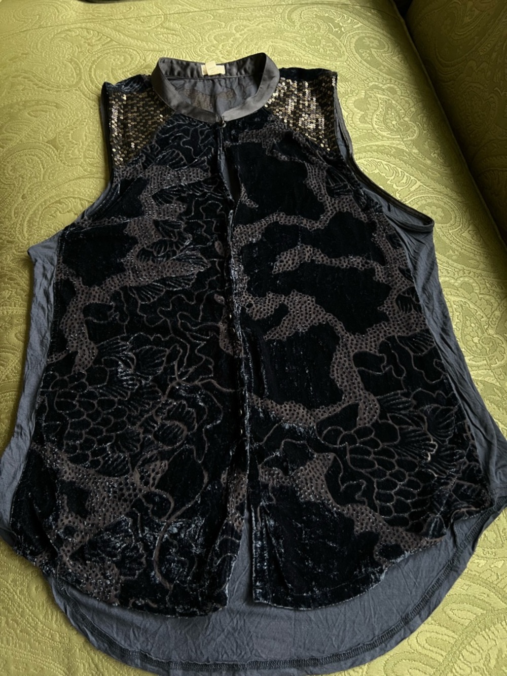 Anthropologie TINY Blue Velvet Burnout Top Size XL